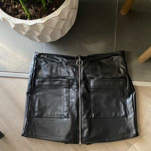 Fake Black Leather Mini Skirt/Skort (Skirt in front, Shorts in back)